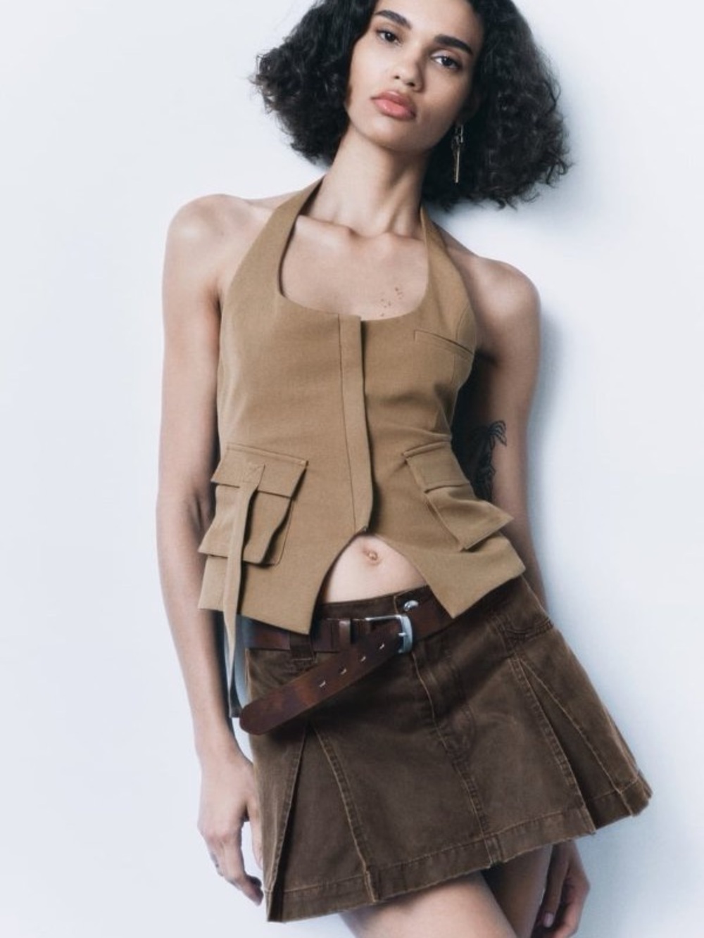 Zara Camel Halter Utility Vest